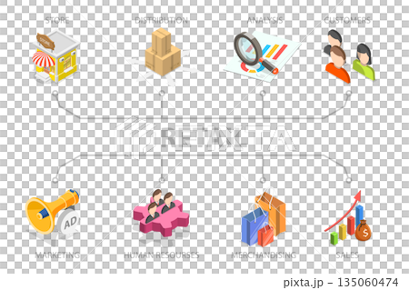 3D Isometric Flat Illustration of Small Business, Banner For Retail With Visual Elements 3D Isometric Flat Illustration of Small Business, Banner For Retail With Visual Elements 135060474