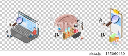 3D Isometric Flat  Illustration of Brain Neurological Health, Concept Of Research In Neurology Science 135060480