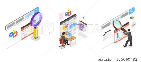 3D Isometric Flat  Illustration of SEO Targeting and Performance, Keyword Research Services 135060482