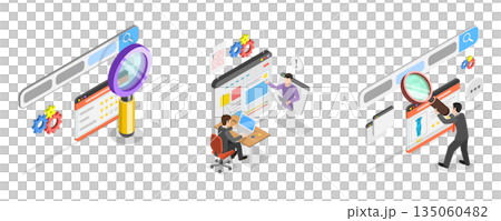3D Isometric Flat  Illustration of SEO Targeting and Performance, Keyword Research Services 135060482