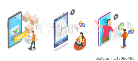 3D Isometric Flat  Illustration of Health Insurance, Blockchain Technology Applications 135060483