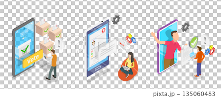 3D Isometric Flat  Illustration of Health Insurance, Blockchain Technology Applications 135060483