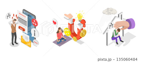 3D Isometric Flat  Illustration of FOMO stands for Fear of Missing Out, Depicting Positive And Negative Emotions 135060484