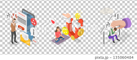 3D Isometric Flat  Illustration of FOMO stands for Fear of Missing Out, Depicting Positive And Negative Emotions 135060484