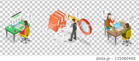 3D Isometric Flat  Illustration of Job Interview, Recruitment Agency, HR as Human Resources 135060488