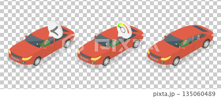 3D Isometric Flat  Illustration of Road Safety, Depicting Abstract Concepts Related To Safe Car Driving 135060489
