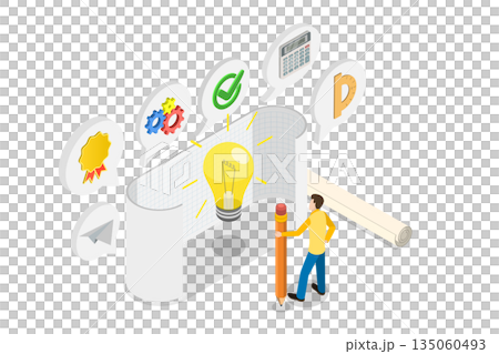 3D Isometric Flat  Illustration of Intellectual Property, Author Copyright Patent Protects Creative Works From Plagiarism 135060493