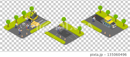 3D Isometric Flat  Illustration of Rout Under Construction, Set For Road Maintenance And Repair Concept 135060496