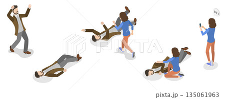 3D Isometric Flat Illustration of Spasm, Cramp of Body, A Persone During Epileptic Seizure With Medical Care Emphasis 3D Isometric Flat Illustration of Spasm, Cramp of Body, A Persone During Epileptic Seizure With Medical Care Emphasis 135061963