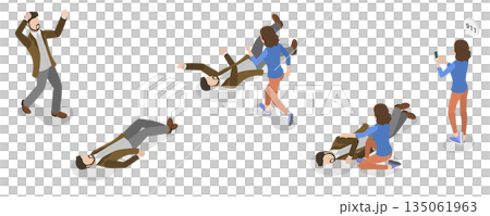 3D Isometric Flat Illustration of Spasm, Cramp of Body, A Persone During Epileptic Seizure With Medical Care Emphasis 3D Isometric Flat Illustration of Spasm, Cramp of Body, A Persone During Epileptic Seizure With Medical Care Emphasis 135061963