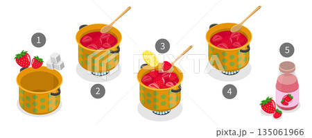 3D Isometric Flat  Illustration of Homemade Jam, Recipe For Strawberry Sweet 135061966