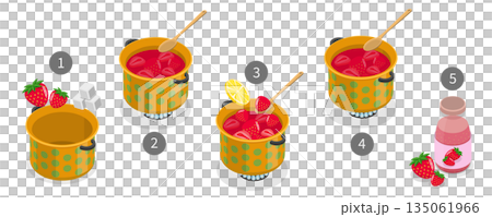 3D Isometric Flat  Illustration of Homemade Jam, Recipe For Strawberry Sweet 135061966