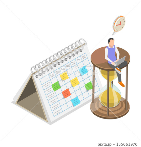 3D Isometric Flat Illustration of Business and Organization, Concept Of Time Management And Planning In Scheduling For Effective Efficiency 3D Isometric Flat Illustration of Business and Organization, Concept Of Time Management And Planning In Scheduling For Effective Efficiency 135061970