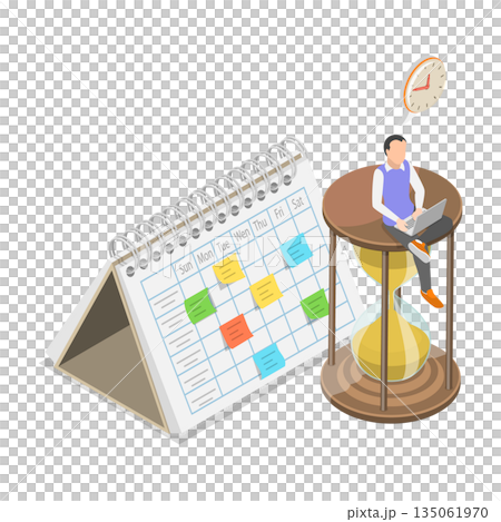 3D Isometric Flat Illustration of Business and Organization, Concept Of Time Management And Planning In Scheduling For Effective Efficiency 3D Isometric Flat Illustration of Business and Organization, Concept Of Time Management And Planning In Scheduling For Effective Efficiency 135061970