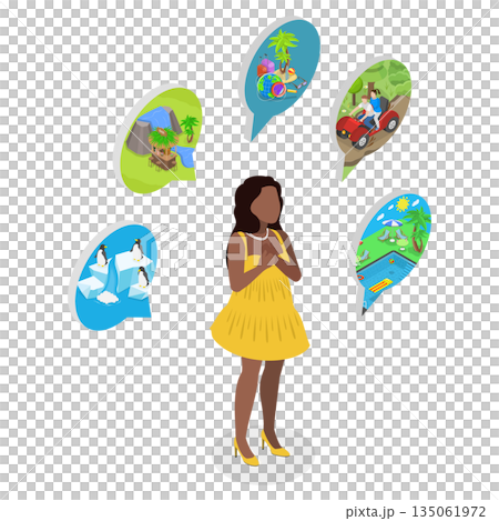 3D Isometric Flat Illustration of Fantasy and Brainstorm Process Visualization, Woman Dreams 3D Isometric Flat Illustration of Fantasy and Brainstorm Process Visualization, Woman Dreams 135061972