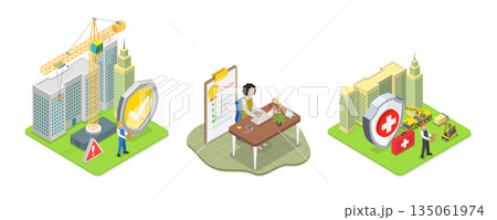 3D Isometric Flat  Illustration of Safety and Health at Work, Productive Working Environment 135061974