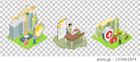 3D Isometric Flat  Illustration of Safety and Health at Work, Productive Working Environment 135061974