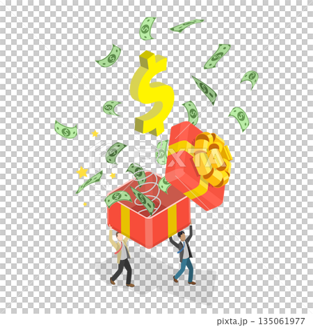3D Isometric Flat  Illustration of Win Prize, Unexpected Financial Gains, Bonuses, Investments or Dividends 135061977
