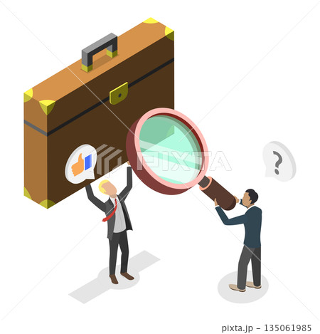 3D Isometric Flat  Illustration of Business Statistics, Analyzing Product Prototype Or Competitor In Business Case Study 135061985
