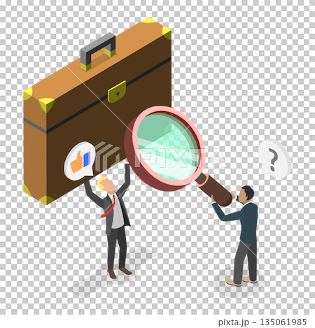 3D Isometric Flat  Illustration of Business Statistics, Analyzing Product Prototype Or Competitor In Business Case Study 135061985