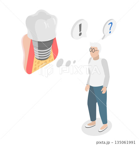 3D Isometric Flat Illustration of Dentistry and Healthcare, Oral Health Improvement For Elderly People With Dental Implants From Dentist Or Orthodontist 3D Isometric Flat Illustration of Dentistry and Healthcare, Oral Health Improvement For Elderly People With Dental Implants From Dentist Or Orthodontist 135061991