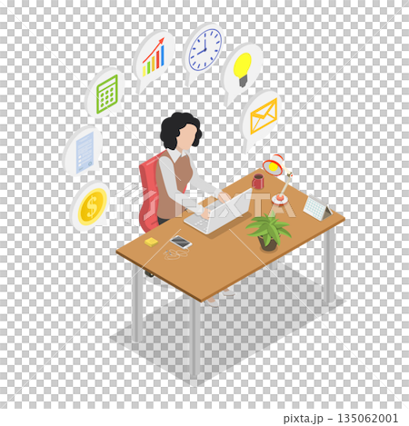3D Isometric Flat Illustration of Multitasking Freelancer, Professional Managing Tasks 3D Isometric Flat Illustration of Multitasking Freelancer, Professional Managing Tasks 135062001