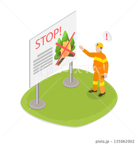 3D Isometric Flat Illustration of Fire Safety, A Reminder Of Forest Fire Ban 3D Isometric Flat Illustration of Fire Safety, A Reminder Of Forest Fire Ban 135062002
