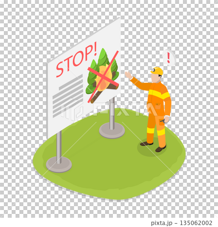 3D Isometric Flat Illustration of Fire Safety, A Reminder Of Forest Fire Ban 3D Isometric Flat Illustration of Fire Safety, A Reminder Of Forest Fire Ban 135062002