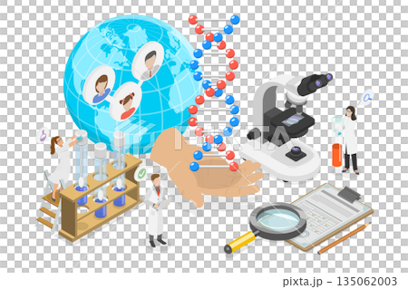 3D Isometric Flat  Illustration of Research and Science, DNA And Gene Mutations 135062003