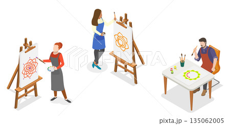 3D Isometric Flat  Illustration of Creative Psychotherapy, Embodying Inspiration And Harmony Through Art Therapy 135062005