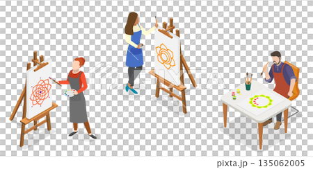 3D Isometric Flat  Illustration of Creative Psychotherapy, Embodying Inspiration And Harmony Through Art Therapy 135062005