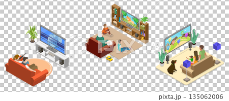 3D Isometric Flat  Illustration of Happy Family Having Fun, Warm Moments, Making Precious Memories Together 135062006