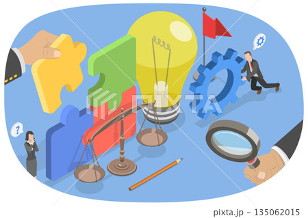 3D Isometric Flat  Illustration of Problem Solving Approach, Analytical Thinking System 135062015