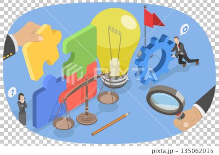 3D Isometric Flat  Illustration of Problem Solving Approach, Analytical Thinking System 135062015