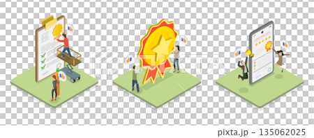 3D Isometric Flat  Illustration of Approve Checklist, Quality Seal Ensuring Accuracy And Legitimacy 135062025