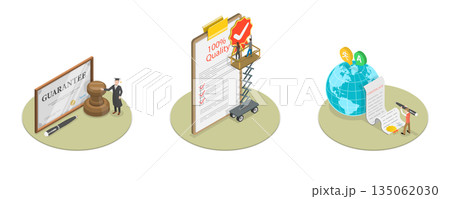 3D Isometric Flat  Illustration of Quality Management , Achieving International Certification For Business Professionals 135062030