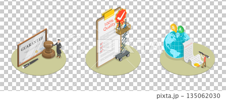 3D Isometric Flat  Illustration of Quality Management , Achieving International Certification For Business Professionals 135062030