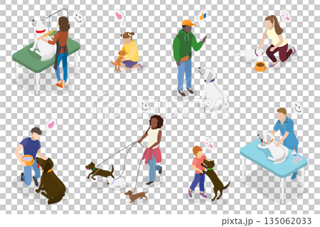 3D Isometric Flat Illustration of Pet Lovers, Veterinary Clinic, Homeless Animals Shelter 3D Isometric Flat Illustration of Pet Lovers, Veterinary Clinic, Homeless Animals Shelter 135062033