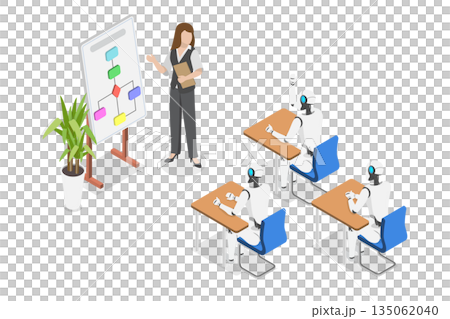 3D Isometric Flat  Illustration of Interactive Neural Network, Machine Learning Algorithms 135062040