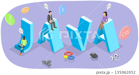 3D Isometric Flat Illustration of Java, Advertisement For Special Programming Language And Computing Platform. 3D Isometric Flat Illustration of Java, Advertisement For Special Programming Language And Computing Platform. 135062052
