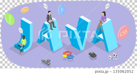 3D Isometric Flat Illustration of Java, Advertisement For Special Programming Language And Computing Platform. 3D Isometric Flat Illustration of Java, Advertisement For Special Programming Language And Computing Platform. 135062052