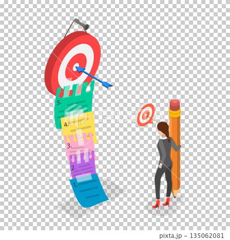 3D Isometric Flat Illustration of Tasks Prioritization, Businessman Using Sticky Notes To Plan And Manage Project Tasks On Kanban Board. 3D Isometric Flat Illustration of Tasks Prioritization, Businessman Using Sticky Notes To Plan And Manage Project Tasks On Kanban Board. 135062081