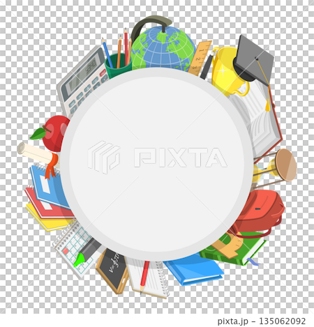 3D Isometric Flat  Illustration of Back To School, School Background 135062092