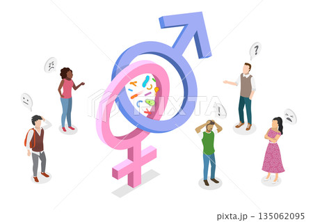 3D Isometric Flat  Illustration of Sexually Transmitted Infections, Viruses and Bacterias 135062095