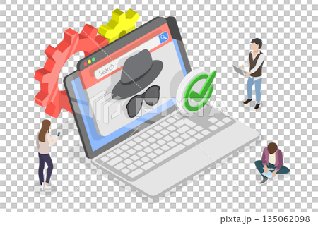 3D Isometric Flat Illustration of Incognito Mode, Browsing The Internet Privately And Anonymously 3D Isometric Flat Illustration of Incognito Mode, Browsing The Internet Privately And Anonymously 135062098