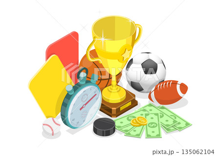 3D Isometric Flat Illustration of Bookmaker Promo Advertising, Template Design For Sports Betting Banner 3D Isometric Flat Illustration of Bookmaker Promo Advertising, Template Design For Sports Betting Banner 135062104