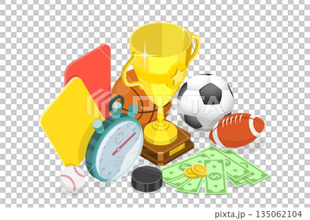 3D Isometric Flat Illustration of Bookmaker Promo Advertising, Template Design For Sports Betting Banner 3D Isometric Flat Illustration of Bookmaker Promo Advertising, Template Design For Sports Betting Banner 135062104