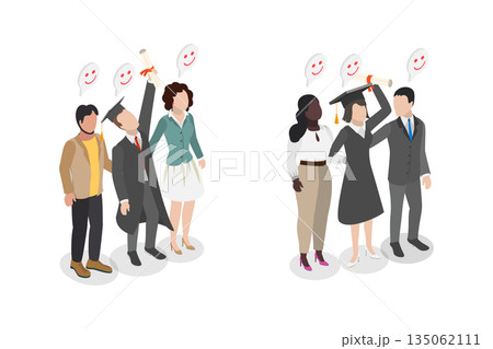 3D Isometric Flat  Illustration of Graduated Students, University or High School 135062111