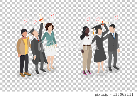 3D Isometric Flat  Illustration of Graduated Students, University or High School 135062111