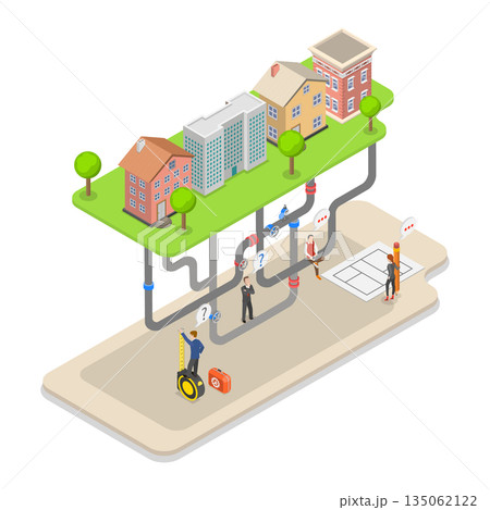3D Isometric Flat Illustration of Sewer Network, Advancements In Underground Networks And Urban Pipelines Engineering 3D Isometric Flat Illustration of Sewer Network, Advancements In Underground Networks And Urban Pipelines Engineering 135062122